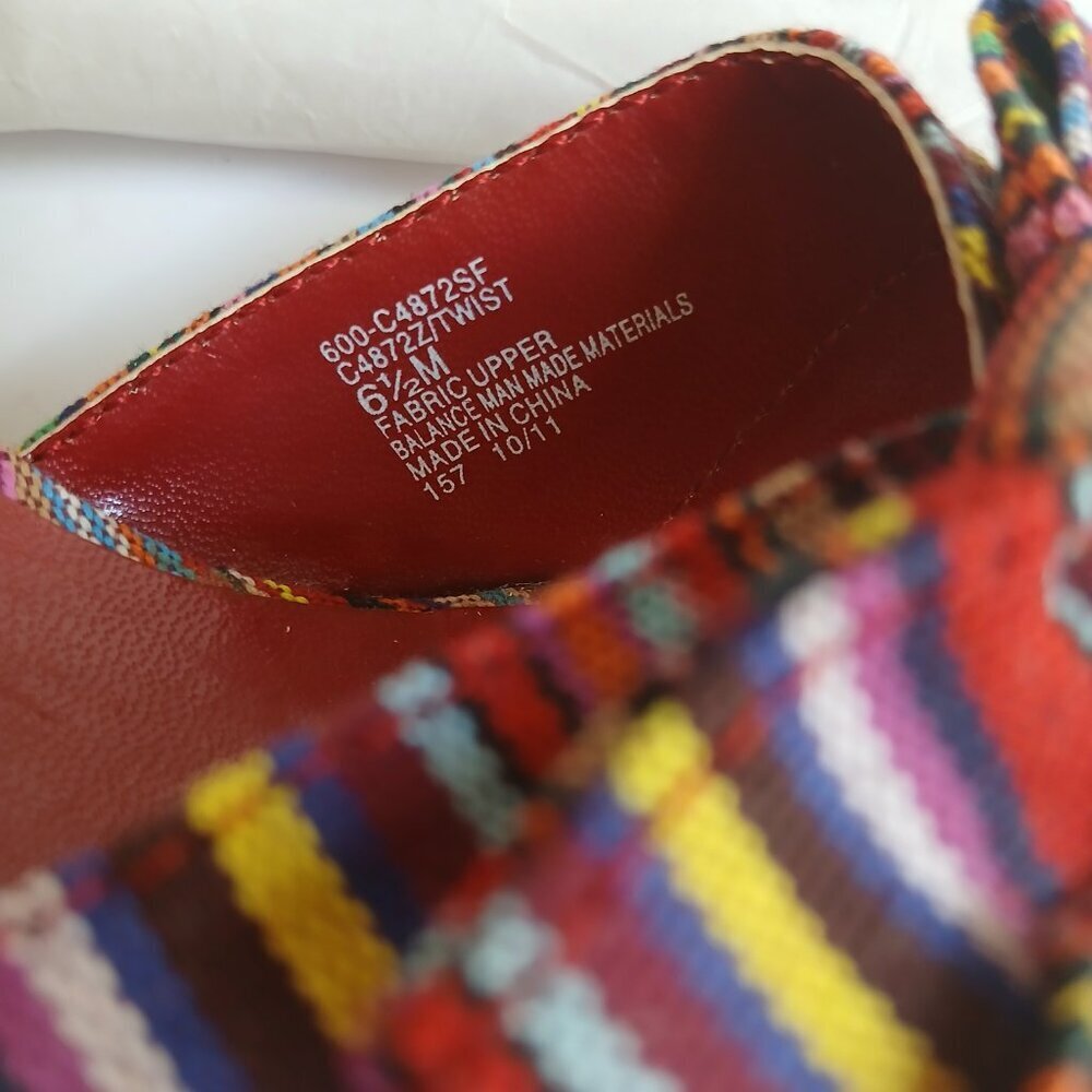 Multicolored Striped Fabric Peeptoe Cork&Rope Ankle Strap Wedge Sandals Sz 6.5 - Picture 9 of 13